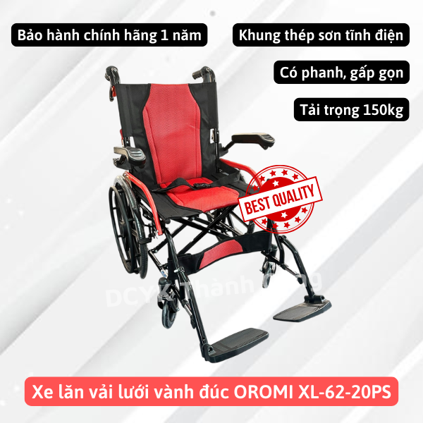 Xe lăn vải lưới vành đúc Oromi XL-62-20PS [Chính hãng BH 1 Năm]
