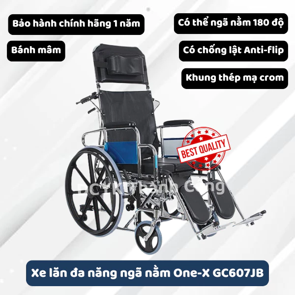Xe lăn đa năng ngã nằm bánh mâm One-X 607GCJB [Chính hãng BH 1 Năm]