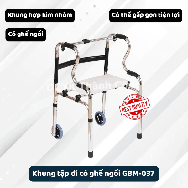 Khung tập đi có ghế ngồi GBM-037 dành cho người lớn tuổi [Chính hãng]