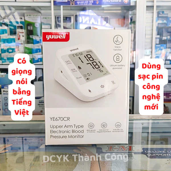 Máy đo huyết áp Yuwell YE670CR dùng pin sạc, có giọng nói tiện lợi [Chính hãng BH 5 Năm]