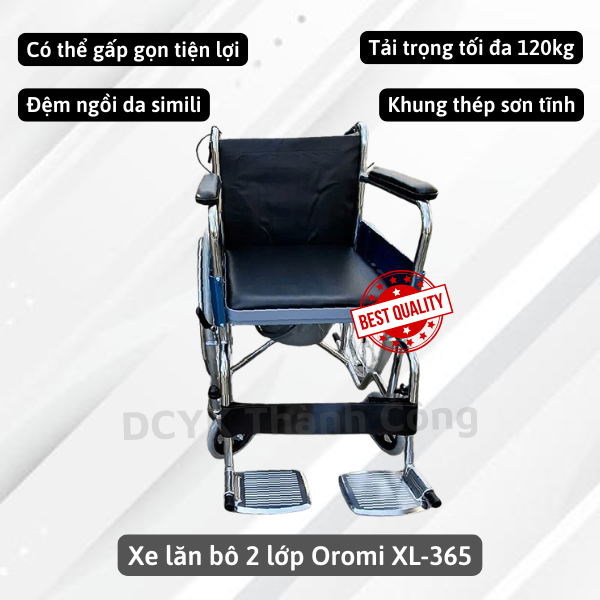 Xe lăn bô 2 lớp Oromi XL-365 gấp gọn, đi tắm tiện lợi